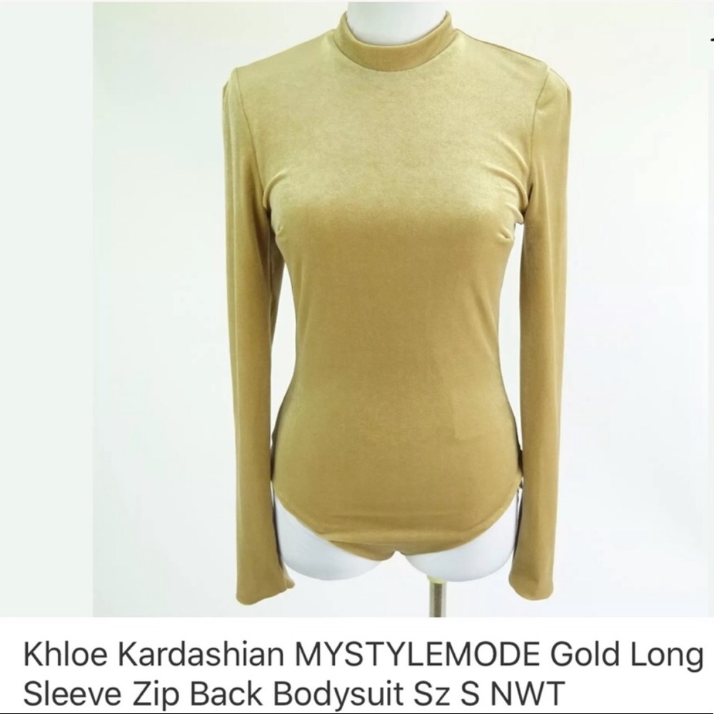 Khloe Kardashian's own MYSTYLEMODE Long Sleeve Velvet Gold Bodysuit, Size Small